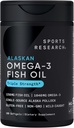 Sport Research Triple Strength Omega 3 Fish Oil - Bezproblémový doplněk rybího oleje w / EPA & DHA Fatty Acids from Single-Source Wild Aljaskan Pollock - 1250 mg, 180 ct