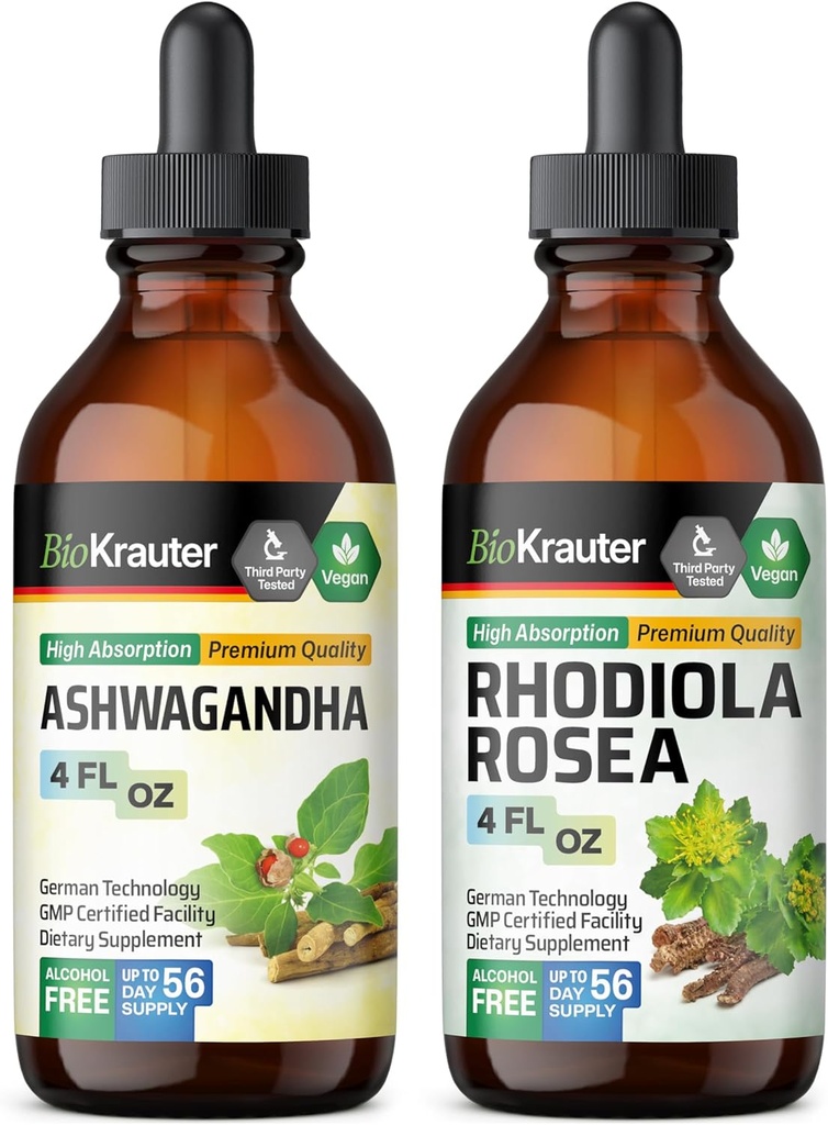 BIO KRAUTER Ashwagandha Tincture 4 Fl. Oz. " Rhodiola Rosea Tincture 4 Fl. Oz.