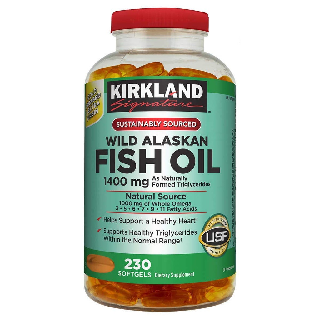Chữ ký Kirkland Kirkland Wild Alaskan Fish Oil400 mg Digary Phụ (Net Count 230 Soft Gels), 230Count ()