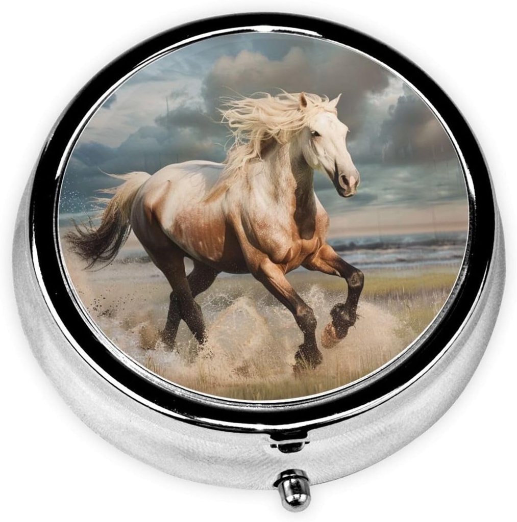 Horse Printed Round Pill Organizer med 3 Compartments, Portable Mini Pill Box Pill Case för medicin, vitamin, fiskolja, kosttillskott