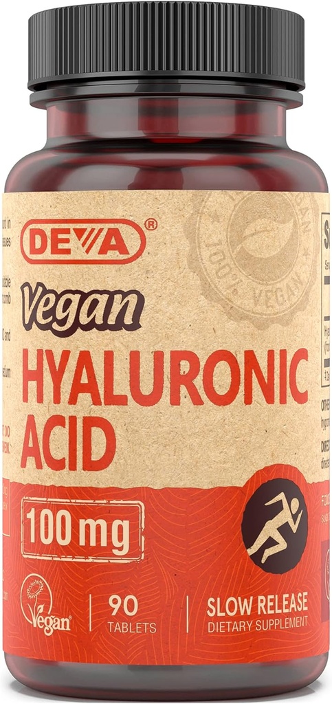 DEVA Nutrition Vegan Hialuronic Acid 100 mg - Non-GMO & Non-Hemolytic - 90 Tablets, 1- Pack