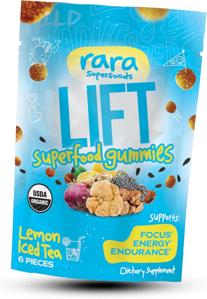LIFT 포커스 USDA 유기 인증 Gummies – 자연 두뇌 지원 보충교재, Vegan & 글루텐 프리, Yerba Mate와 주입, 사자 Mane, 야생 자주색 Maca & Chaga (6 가방 당 Gummies, LIFT)