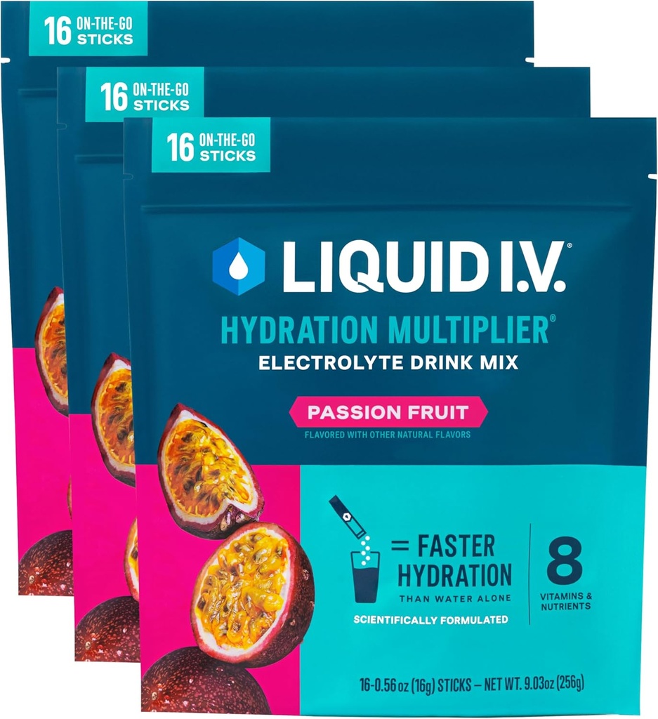 Sıvı I.V.® Hydration Multiplier - Tutku Meyvesi | Elektrolyte Toz İçecek Mix | 3 Pack (48 Hizmet)