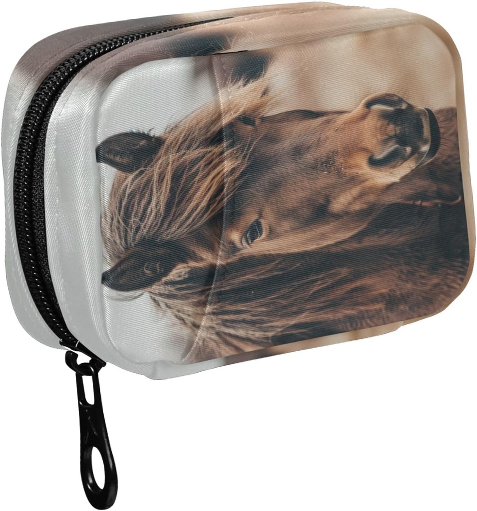 Fustylead Brown Mane Horse Close Up Pill Organer Case with Zipper 2 Times A Day for ויטמין ותוסף, 7 Day Travel Organer Medicine Case