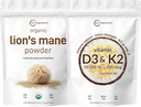 Micro Ingrediënten Vitamine D3 10.000iu + K2 200mcg Kokosolie Softgels & Lions Mane Mushroom Supplement Powder Bundle 2 Pack 
