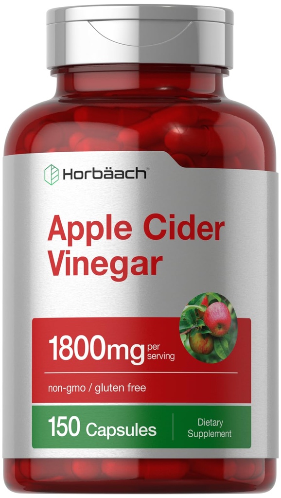 Horbäach Apple Cider Vinegar Capsules | 1800mg | 150 ACV Pills | Non-GMO, Gluten Free Supplement