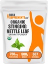BulkSupplements.com Organic Stinging Nettle Extract Powder - Nettle Leaf Extract, Herbal Supplement - Vegan & Gluten Free, 750mg zerbitzatu bakoitzeko, 500g (1.1lbs) (1. paketea)
