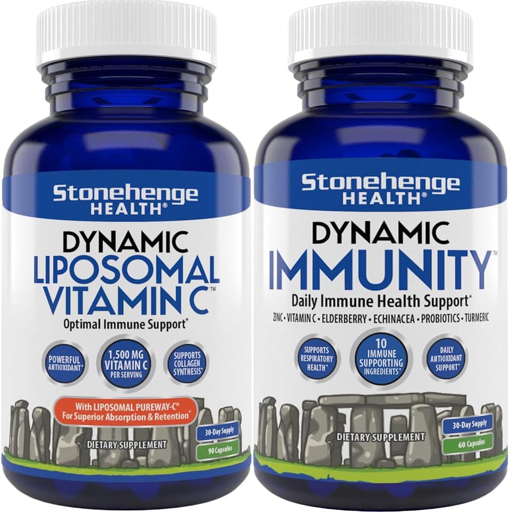 Stonehenge Helse Dynamisk Liposomal Vitamin C + Dynamic Immunity Bundle Supplements for å støtte immunsystemet, kollagensyntese og Hjernehelse