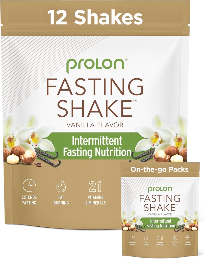 Prolon Intermittent Fasting Drink Mix | Shake for Intermittent Fasting | Vitaminas, fibra, proteína baseada en plantas, Superfoods | Keto, Vegan, Gluten Free, Dairy Free | Vanilla, (12 ct)