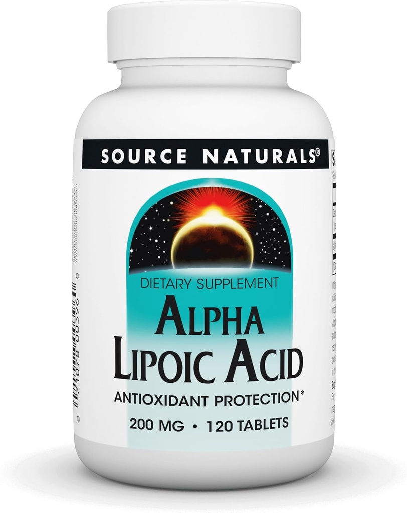 Source Naturals Alpha acide lipoïque 200 mg soutient le métabolisme du sucre sain, la fonction hépatique et la production d'énergie - 120 comprimés