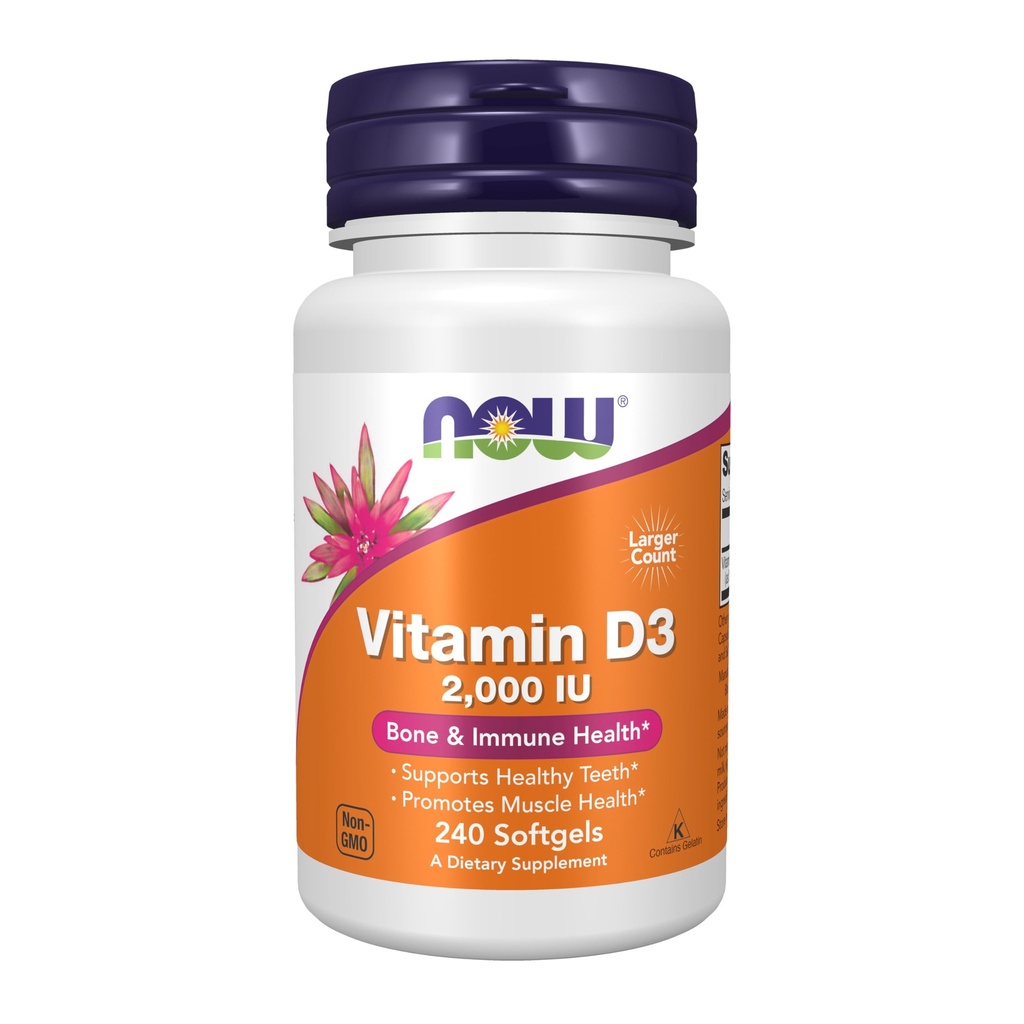 NOW Foods Supplements, Vitamin D-3 2,000 IU, High Potency, Structural Support*, 240 Softgels