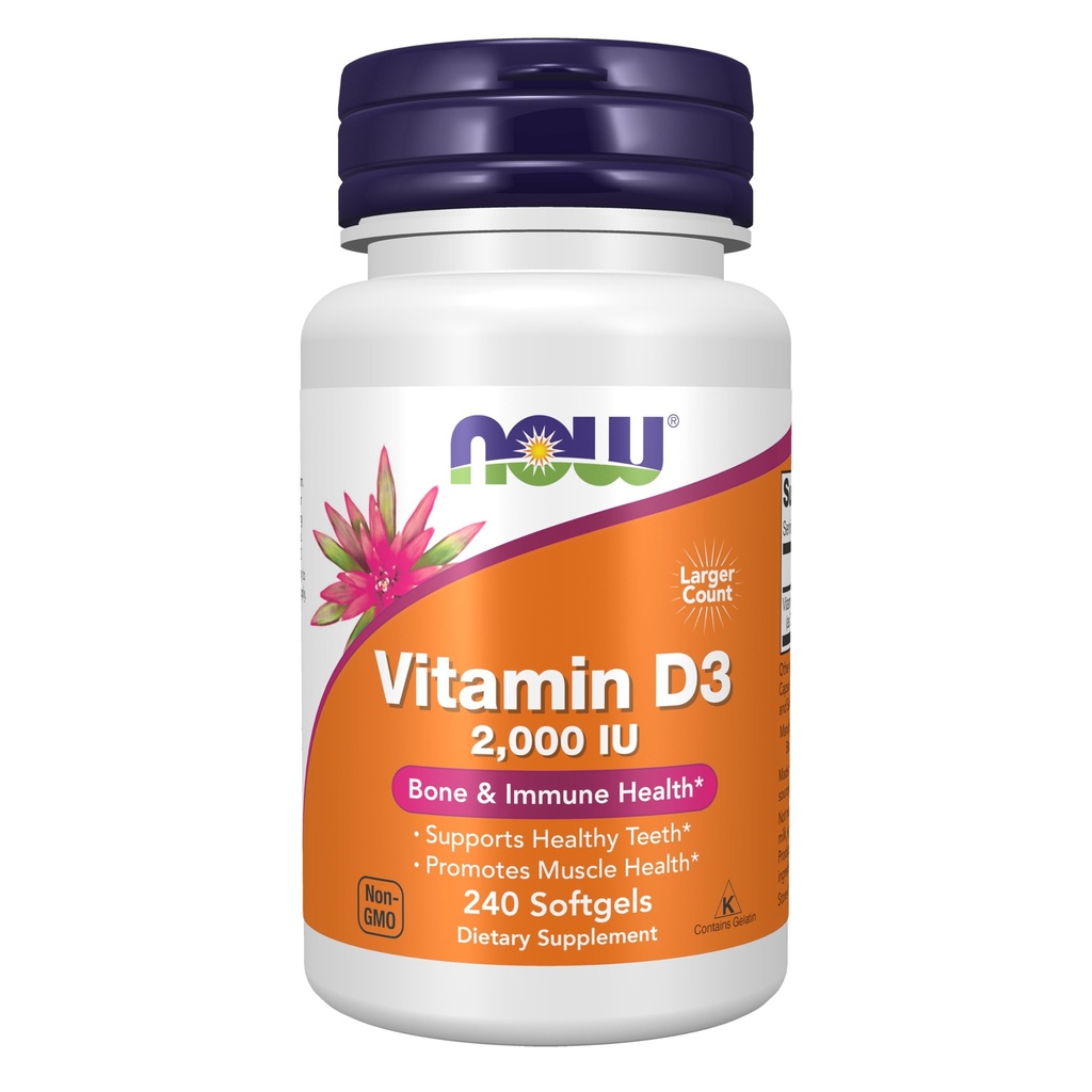 NOW Foods Supplements, Vitamin D-3 2,000 IU, High Potency, Structural Support*, 240 Softgels
