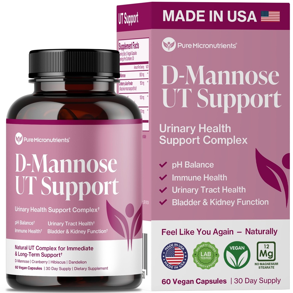 Pure D Mannose Capsules 900mg Per Serve - Fast Acting UTI Support - Urinary Tract Cleanse & Bladder Health - Cranberry, D-Mannose, Dandelion, Hibiscus Flower - 60 Veggie Caps