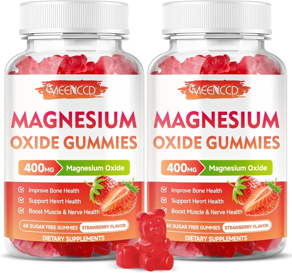 2 Paket maşın oksigen qutusu Gummies 400mg, Yetişkin və Uşaqlar üçün Chewable maşın oksigeni, Nerve & Muscle Support, Non-GMO, Sugar-Free, Strawberry Flavor, 120 Count