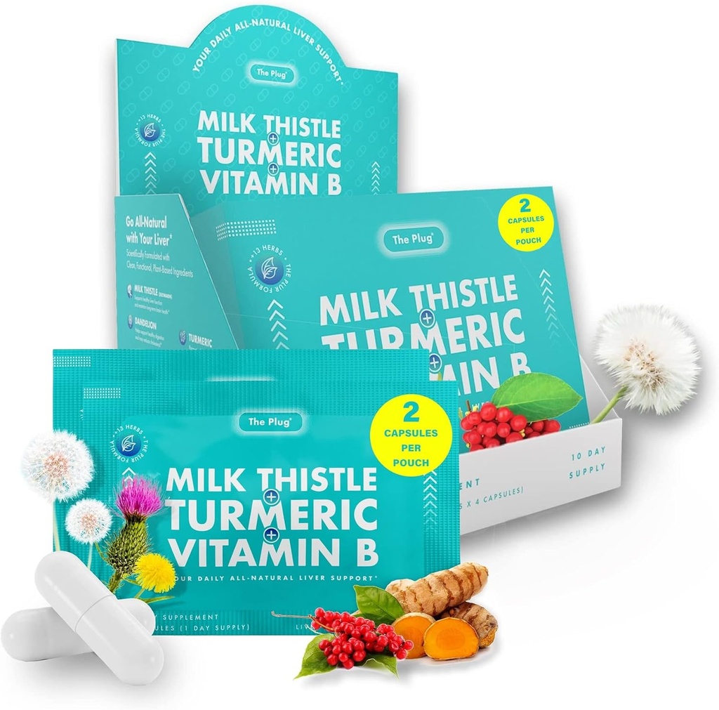 The Plug Fígado Limpar Detox & Repair Pills - Detox de fígado de cardo de leite - Suplemento de suporte de fígado gordo - 20 cápsulas de fígado de ervas, açafrão e vitamina B para sistema digestivo saudável e imunológico