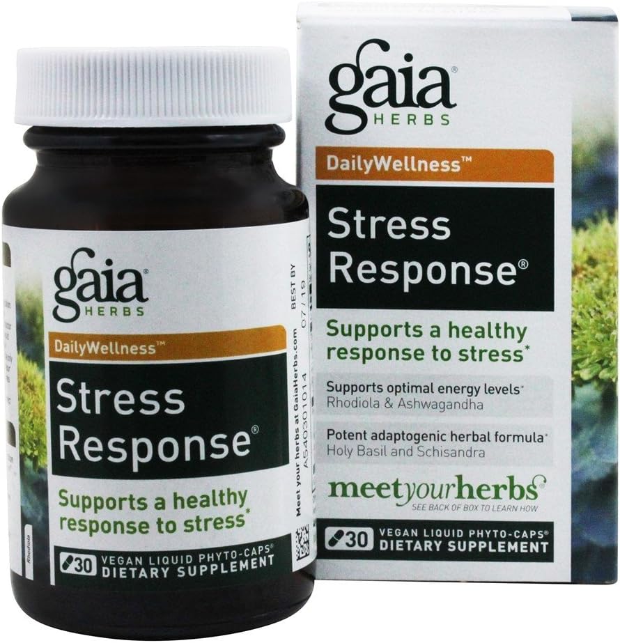 Stress Response with Rhodiola, Ashwagandha Holy Basil (30 kasvisruokaa nestemäiset kapselit)