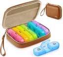 AUVON Weekly Pill Organizer 3 раза в день, Large Pill Box 7 Day with a PU Leather Bag, Protabel Travel Pill Case Medication Reminder, Daily Pill Box 3 раза в день для витаминов, рыбьего жира, добавок