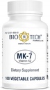 Bio- Tech Pharmacal MK- 7 (Witamina K2), 100 Kapsułki roślinne - All- Natural Supplement - Supports Cardioviral & Bone Health - No Dairy, Fish, Gluten, Peanut, Shellfish, GMO, Kosher, Halal, & Soy -