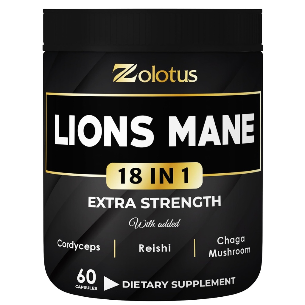 Zolotus Lions Mane Mushroom Capsules with Cordeyceps, Elderberry, Ginkgo Biloba, Bacopa - 60 Capsules