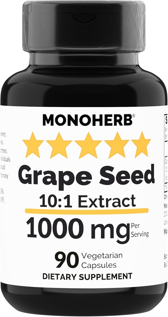 MONOHERB 포도 씨앗 추출물 1000 mg - 90 채식 캡슐