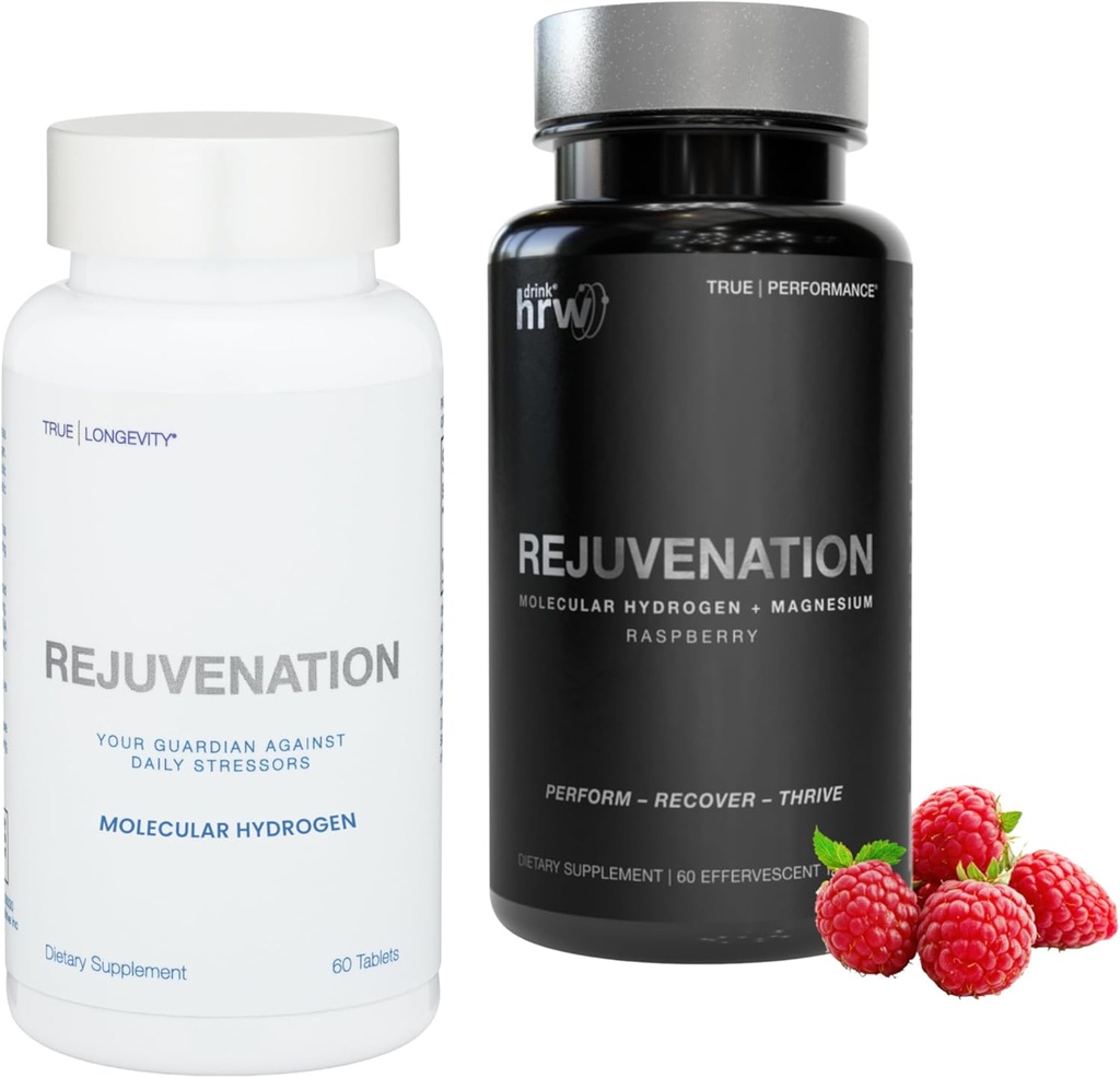 DRINK HRW Rejuvenation Unflavored Molecular Hydrogen Tablets (60ct) + Rejuvenation Raspberry Molecular Hydrogen Tablets (60ct)