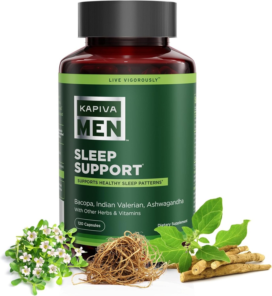 Sleep Support Supplement with Bacopa, Valerian, Ashwagandha, and Other Herbs and Vitamins, Supports Healthy Sleep Patterns, 60 Day Supply, 120 Capsules