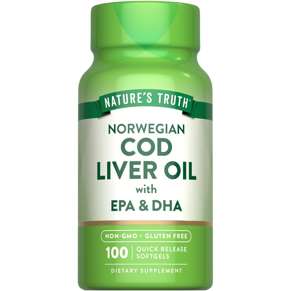 Nature's Truth Norwegian Cod Liver Oil | 100 Softgels | with EPA & DHA | Non-GMO & Gluten Free Supplement