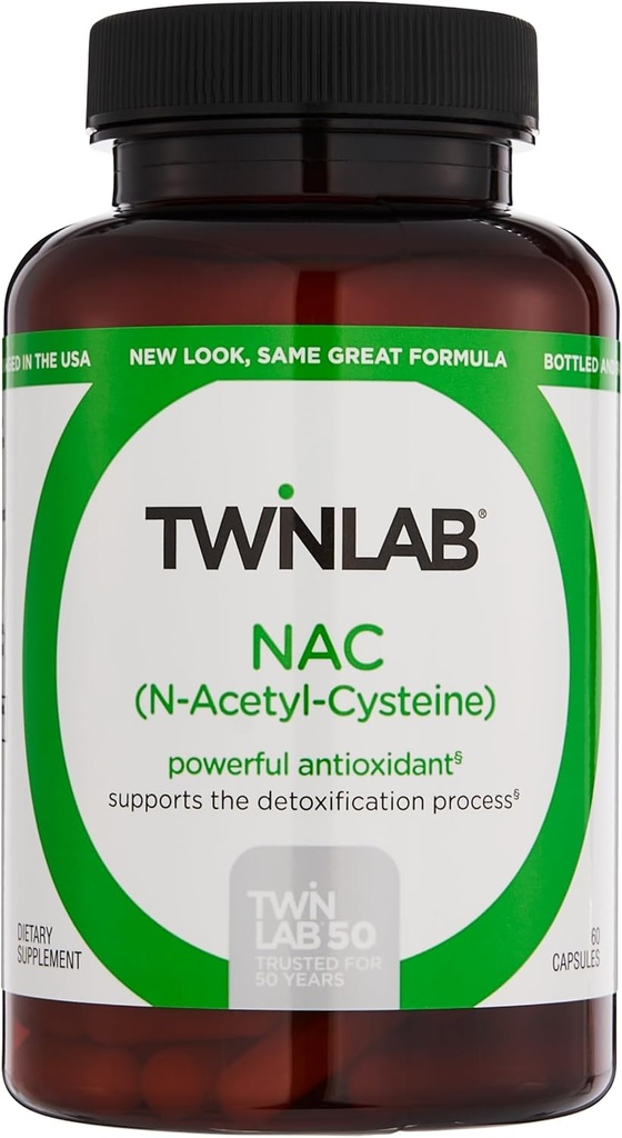 Twinlab N-Acetyl-Cysteine (Nac) - Integratori antiossidanti per uomini e donne - 600 mg, 60 capsule