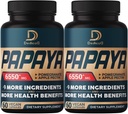 10in1 Pure Papaya Enzymes for Digestion 6550mg 4 Months Support Digestion, Immune & Body Health - Blended with Extracted Pomegranate, Apple Pectin, Ginger, Turmeric, Peppermint - 2 Packs 60 Counts