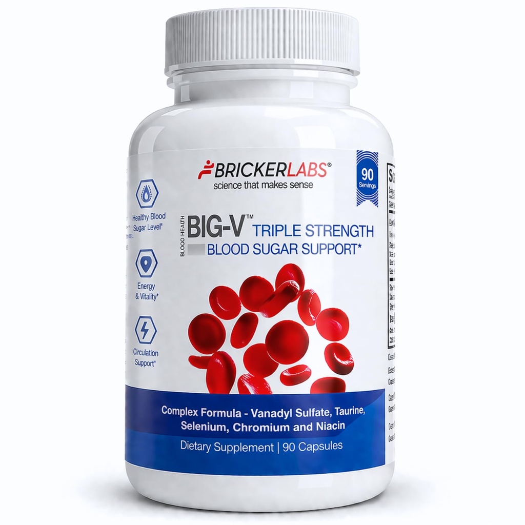 Bricker Labs Big-V Triple Strength Vanadyl Supplement: Vanadyl Sulfate 30 mg, Taurine 600 mg, Selenium, Chromium and Niacin, Blended Mineral Supplement Capsules 90 ct