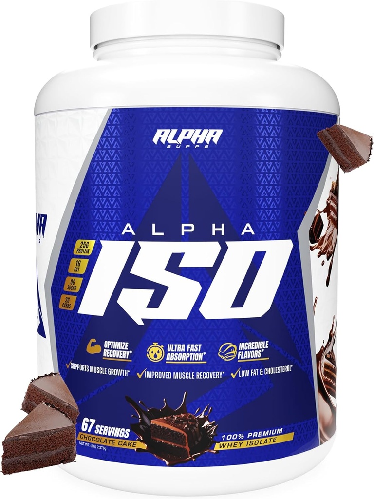 Alpha Supps ISO, Low Carb 100% vadakuvalk Isolaatpulber, 25 Grams per Serving, aitab toetada lihaste kasvu, madala suhkru ja gluteenivaba (Šokolaadikook, 5 lb)