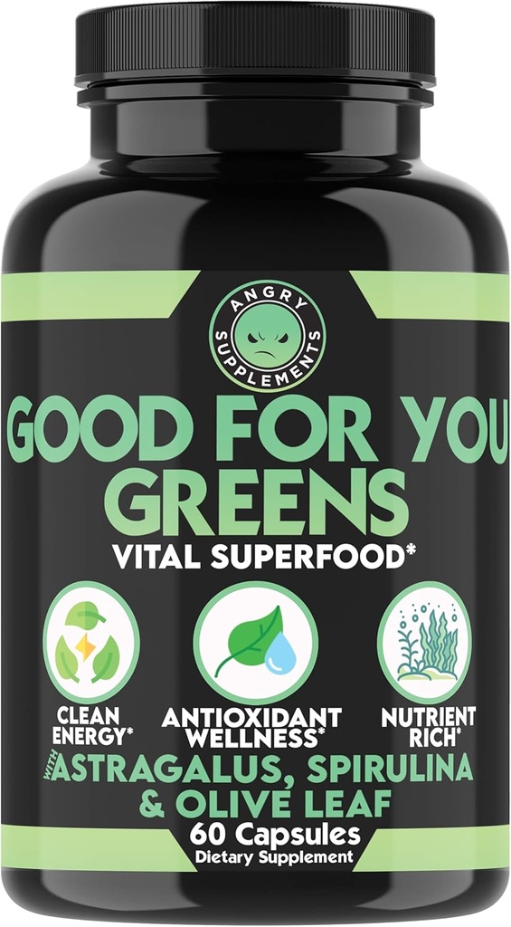 Zły suplementy dobre dla Ciebie Zielone, Vital Green Super mieszanki żywności dla immunologicznego wsparcia booster formuła, Infused z Spirulina, Astragalus Root, i Olive Leaf Root Extract (1- Bottle)