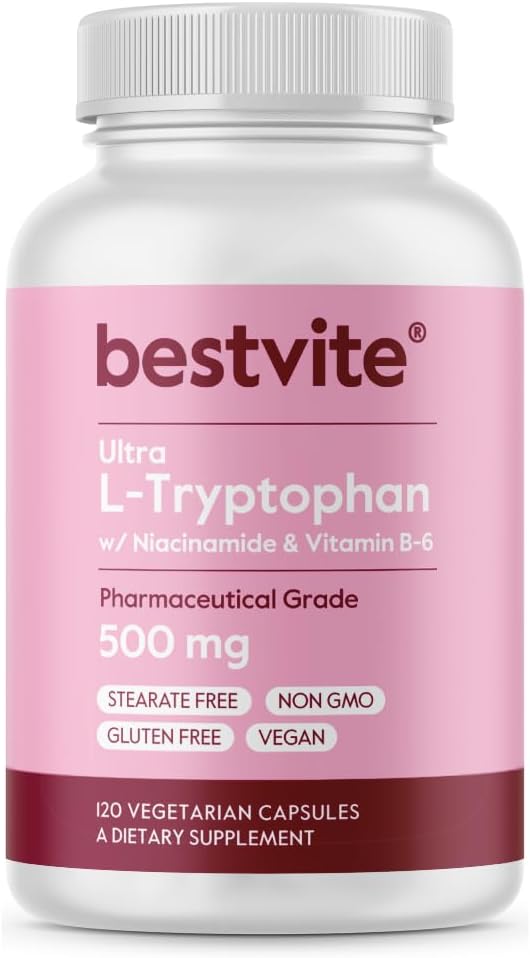 BESTVITE L-Tryptophan 500mg con B3 & B6 (120 capsule vegetariane) – No Filler – No Stearates