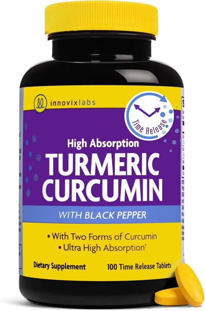 InnovixLabs Turmeric Curcumin with Black Pepper Extract - suure imendumisega kurkum ja kurkumiini toidulisandid koos bioperiiniga, C3 redukt ja kurkumiini C3 kompleks - 100 aja vabastamist tabletti