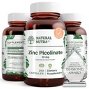 Natural Nutra Zinc Picolinate 30 mg, Double Strength, Raw and Pure, Highly Bioavailable Supplement for Growth and Immune Support, Helps Support Metabolic System, Decrease Common Cold 250 Capsule