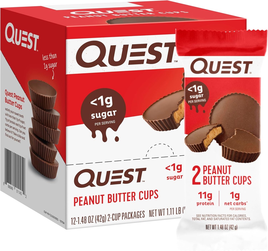 Quest Beslenme Peanut Butter Cups, 11g protein, 1g Sugar, Low Carb, Gluten Free, Keto Friendly, 12 Count