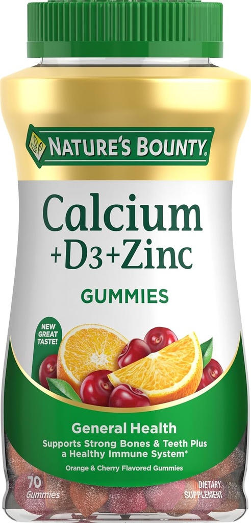 Kalsium & Vitamin D Gummies oleh Nature 's Huft, Hamilune Support & Bone Health, 500mg Calcium & 1000 IU Vitamin D3, Fruit Flavor, 70 Count
