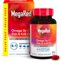 Megared Omega-3 Huile de poisson + Haute Absorption Huile de krill 500mg Softgels, MegaRed Advanced 4in1 (80 nombre dans une bouteille) Concentré Omega-3 Supplément d'huile de poisson et de krill