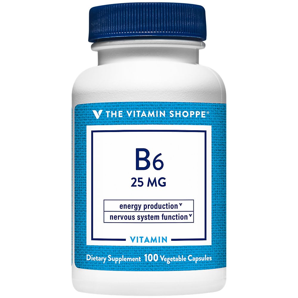 The Vitamin Shoppe Vitamin B6 25 MG - Brain Health, Mood Support & Protein Metabolism, Daily B Vitamin (100 Vegetable Capsules)