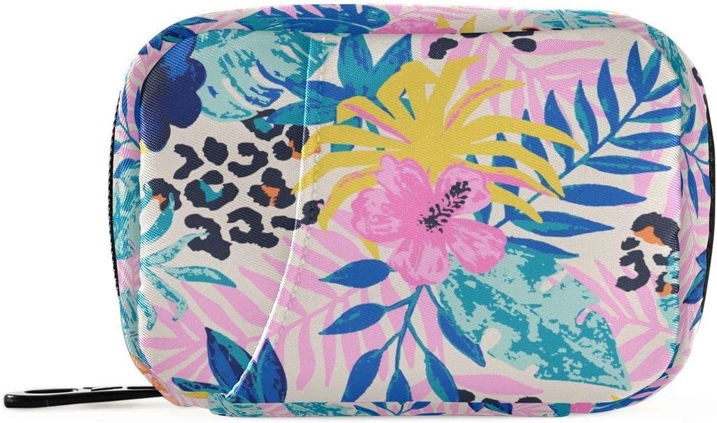 Pill Pořadatel Leopard Spots Palm Leaves Pill Box 7 Day Pill Pouzdro Taška Cestovní Pill Pořadatel Bag se Zipper Přenosný Týdenní Pouzdro Kompaktní Velikost pro vitamín Doplatek Držák