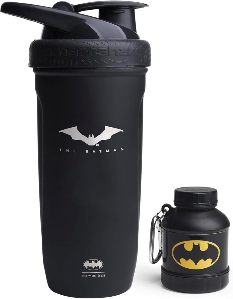 Smartshake DC Comic Bundle - Batman Protein Shaker Bottle - 900ml Leakproof Altzairu Steel Water Shaker 50g Protein Powder biltegiratzea