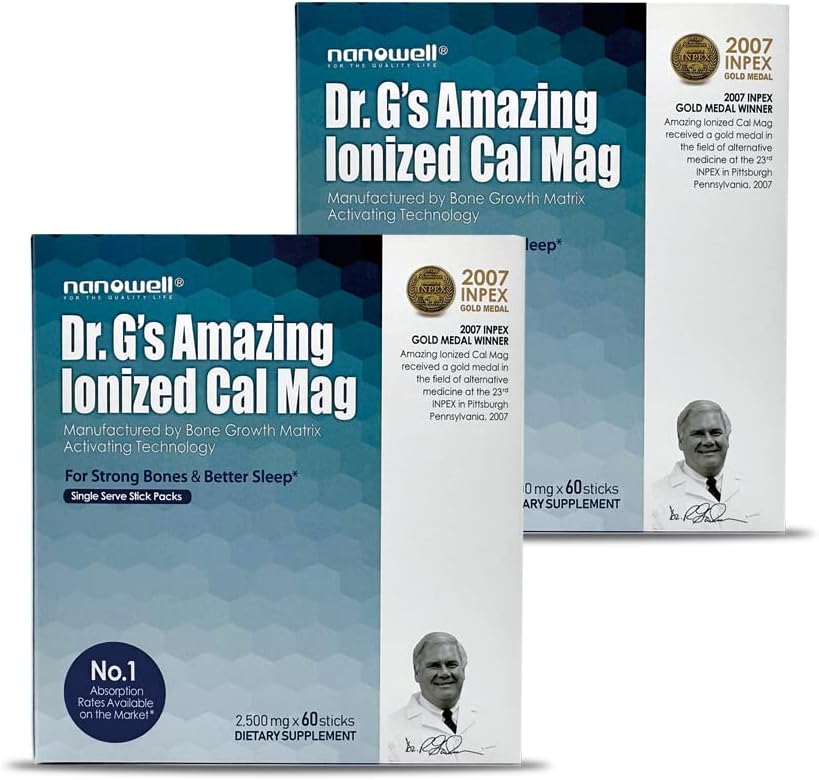 Dr G's Amazing Ionized Cal Mag - Bone Healthdis Magnezyum Toz Supplement - 4 Ay (120 Kont) için 60 Sticks x 2 Packs