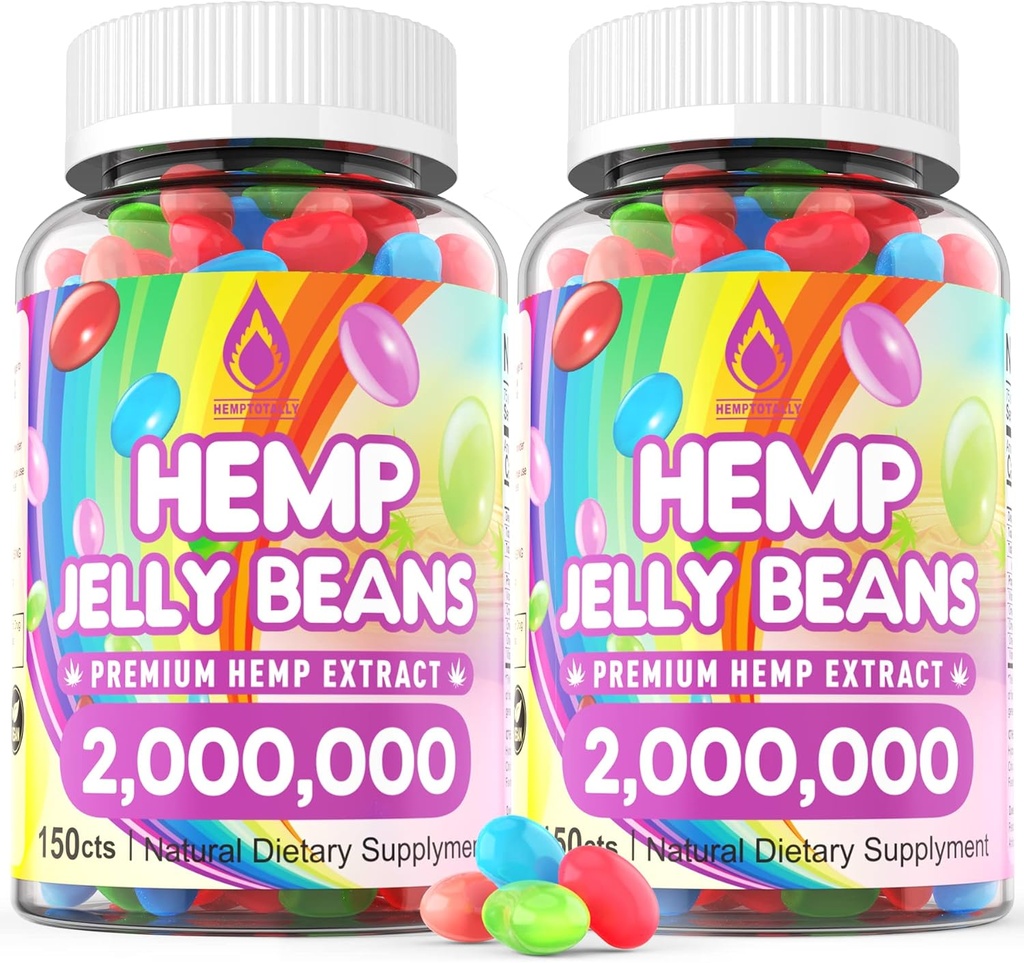 HempTotally (2 Packs) Hemp Jelly Beans for Stress 2,000,000 Premium Hemp Supplement to Improve Sleep, Boost Mood - 300 Cts