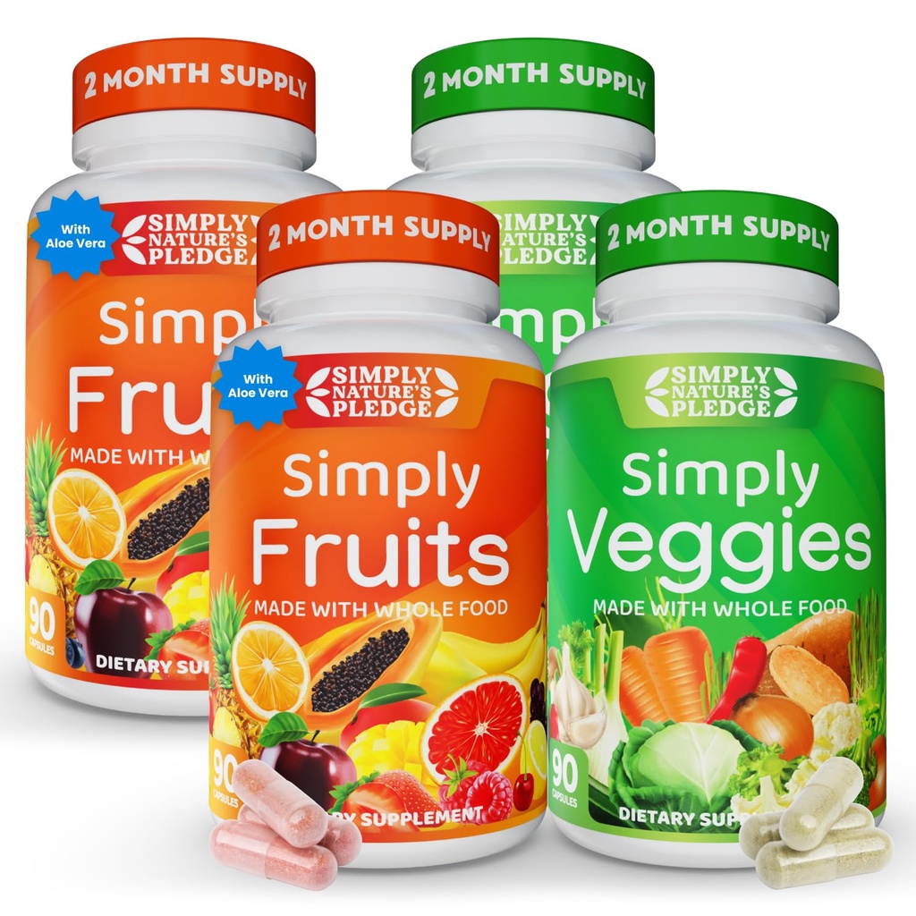 Simply Nature's Pledge - Packed with 42 Different Fruits & Vegetables - 2-Month Supply - Made with Real, Non-GMO Whole Foods - Supports Energy & Overall Wellness - Soy-Free - 360 Capsules