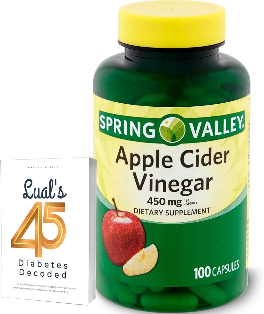 Apple Cider Vinegar 450mg. Spring Valley Apple Cider Vinegar Capsules 450 mg 100 greve, Non-GMO, Gluten Free Supplement Bundle med Lualls 45 diabetes avkodade