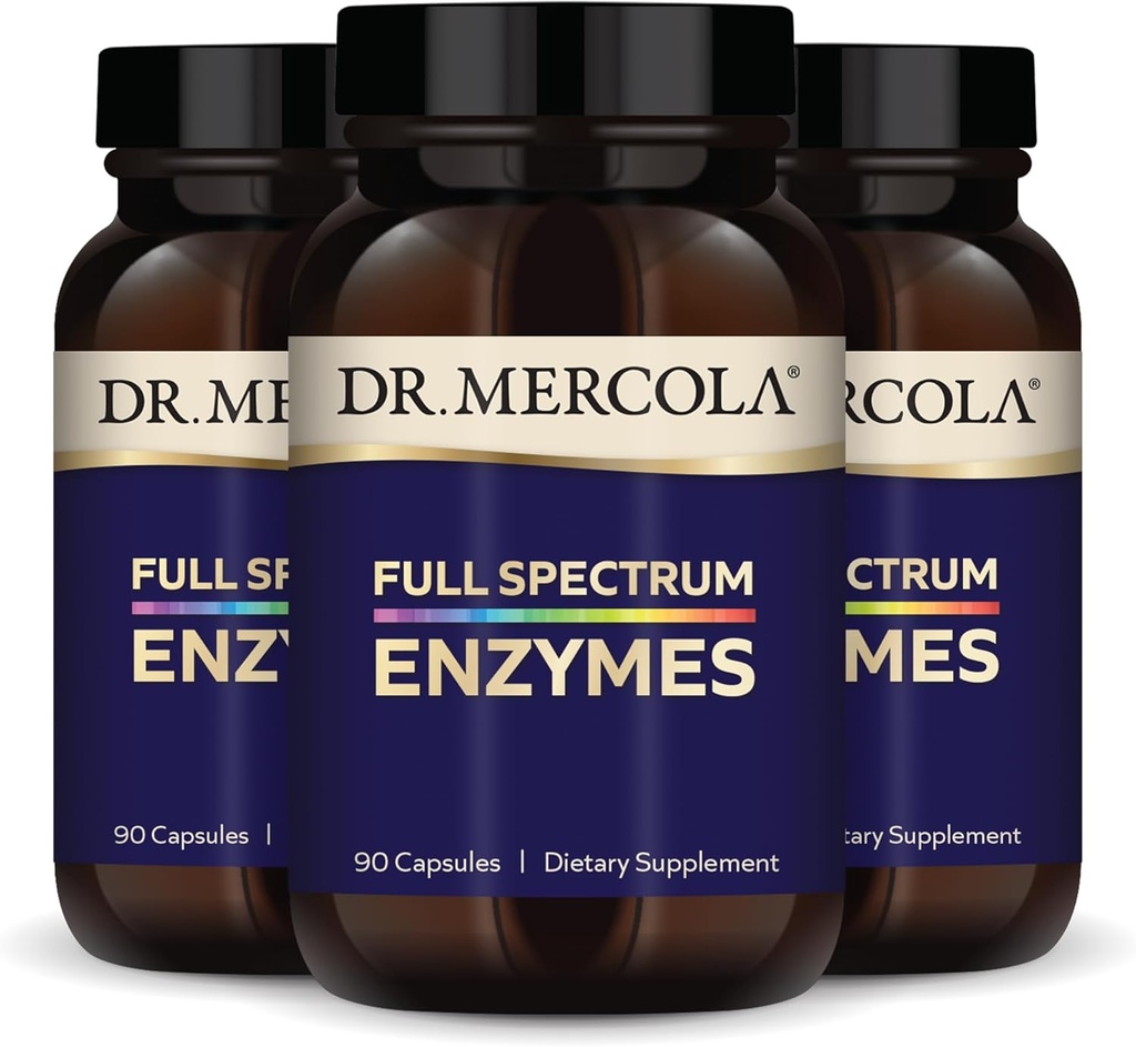 Dr. Mercola Full Espectre Enzymes - 22 diferents Enzymes - Suports Digest i Immene salut - Ajuda a Carbohrides Digest Carbohydrats, fates i proteïnes - No-GMO, Guten-Free & Soy-Free - 90 Capsules (3 paquet)