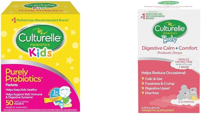 Culturelle Kids Probiotics for Immune & Digestive Support, 50 Count & Baby Calm & Comfort Drops 0-12 hilabete, 0.29 Ounce