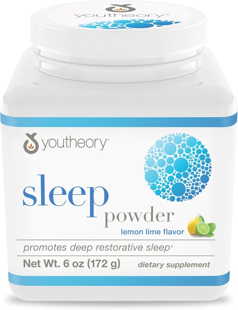 Youtheory Sleep Powder - Sleep Duplement for Calm & Relaxation * - Berisi Melonatonin, Magnesium, L- Theanine & L-Glycine - Dairy, Soy & Gluten Free - 6 oz