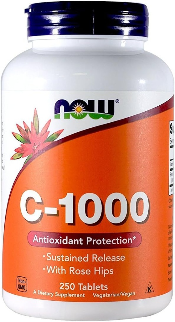 İndi Food Vitamin C-1000 Sustained Rose Hips 250 Tabs (500 (250 X 2) ilə Release