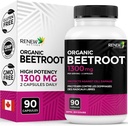 Újratöltés Organic Beetroot Supplement 1300MG per 2 Capsules - Pure Beetroot Powder for Circing, Natural Energy, & Antioxidant Benefits - High- Potency Superfood, Made in Canada - 90 Capsules